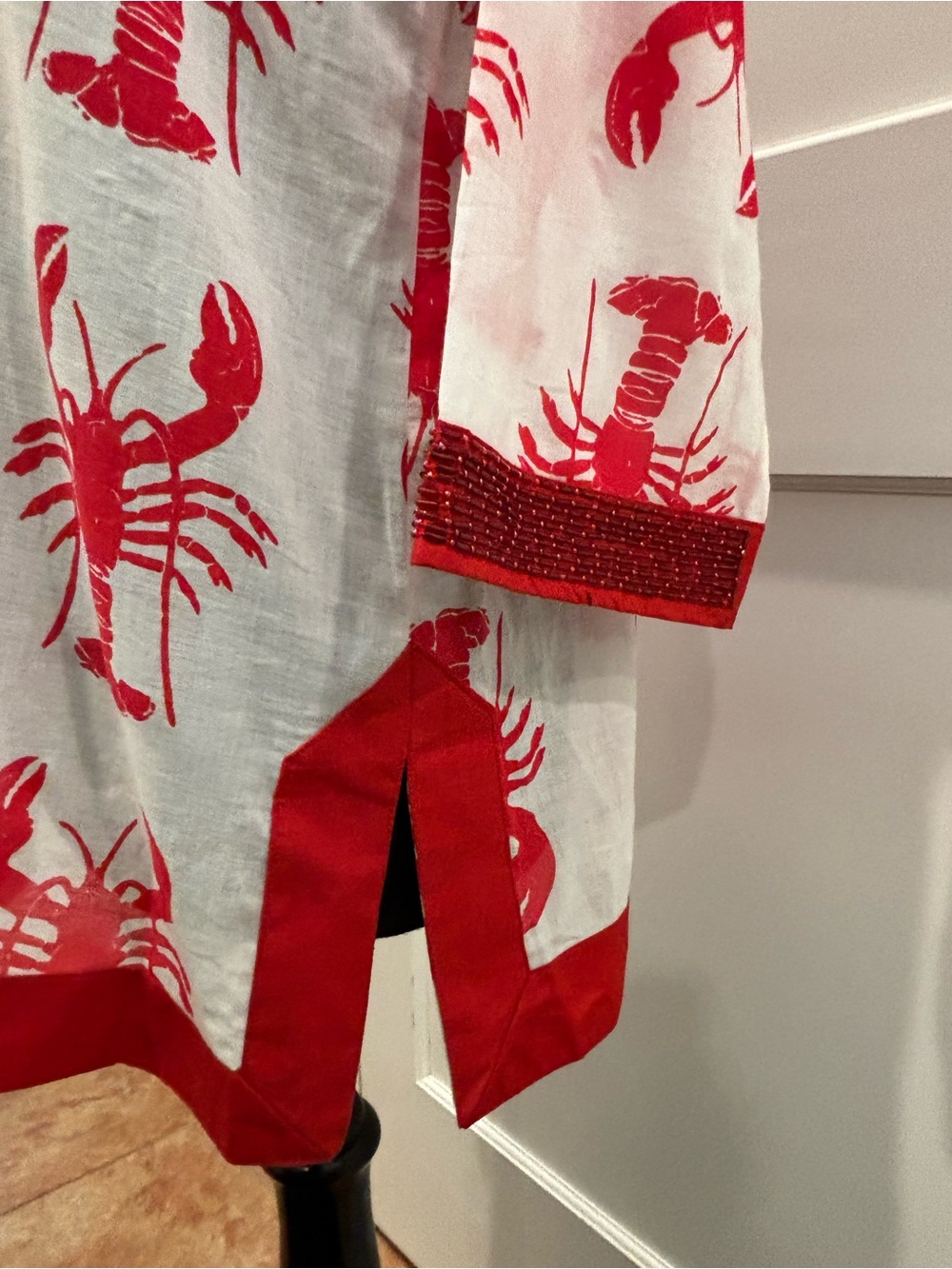 Barbara Gerwit Beaded Lobster Tunic White Red White Womens M Coastal Lobster - Picture 7 of 15